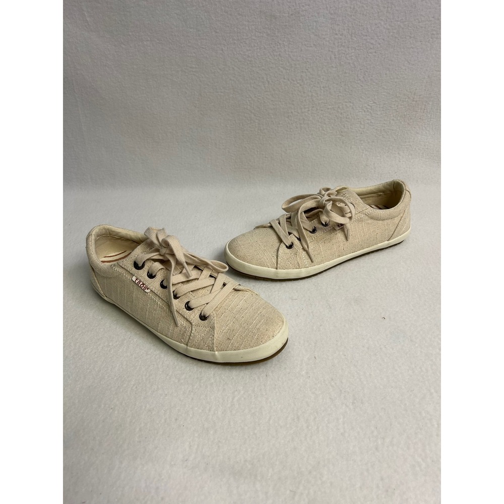 Boho Coastal Taos Womens 8.5‎ Beige Star Hemp Canvas Lace Up Comfort Sneakers